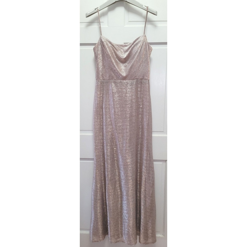 Hayley Paige Occasions‎ Rose Silver Liquid Metallic Bridesmaid A-Line Gown - 10